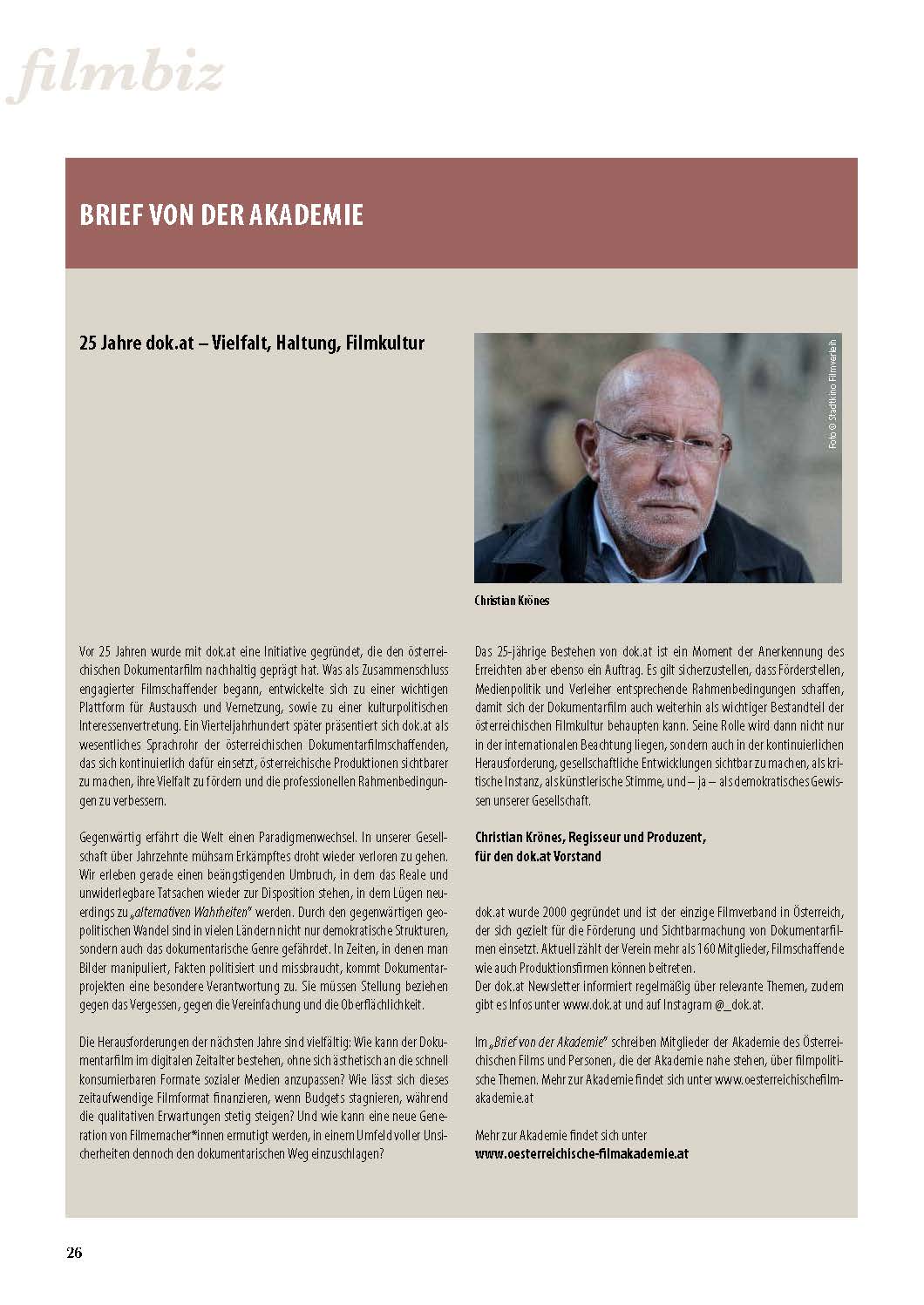 2602 Brief von der Akademie Ausgabe Februar 2026 Christian Kroenes dok at